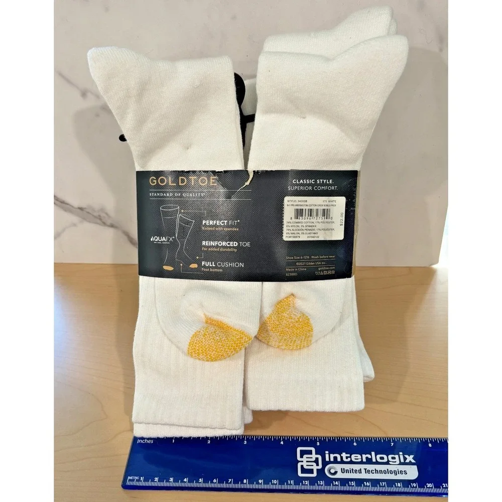 Gold Toe Harrington Mens White Cotton Crew Socks 6+1 Pack Full Cushion NEW